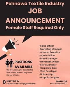 Job Offer Available For Female Staff Only