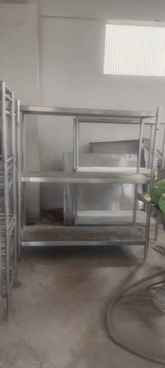 stainless Steel table, racks, platform, stand, chair