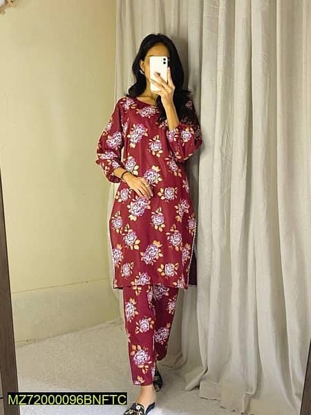 Free Delivery  2 Pcs Women's Stitched Linen Printed Suit 10