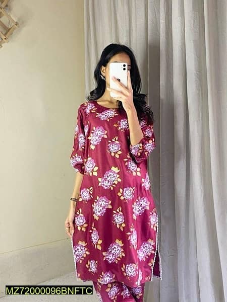 Free Delivery  2 Pcs Women's Stitched Linen Printed Suit 14
