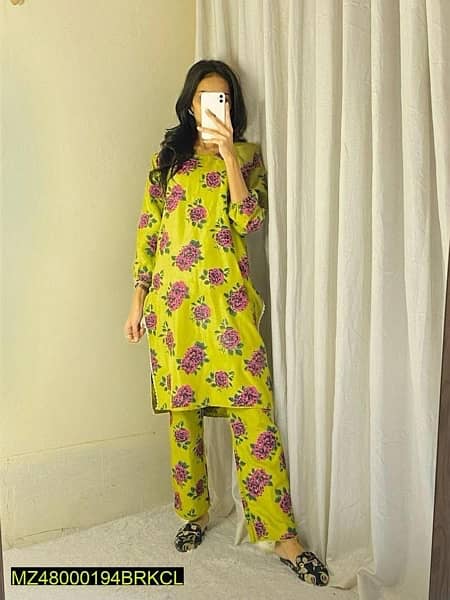 Free Delivery  2 Pcs Women's Stitched Linen Printed Suit 17