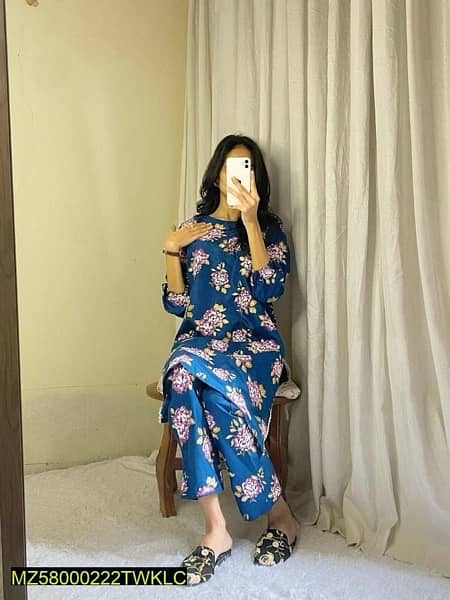 Free Delivery  2 Pcs Women's Stitched Linen Printed Suit 18