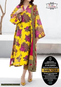 3 Pcs Women's Unstitched Lawn Digital Print with Home Delivery Service 0