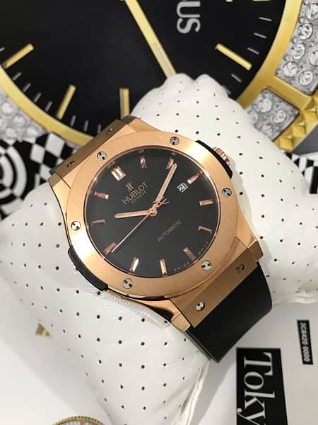 HUBLOT-ROSE GOLD/AUTOMATIC NEW WATCH-RADO-OMEGA-ROLEX-TAG-TISSOT-SEIKO 2