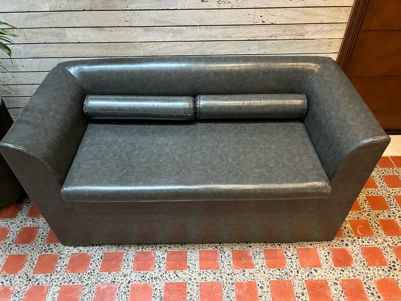 3 seater, 2 seater and table leather sofa set 5