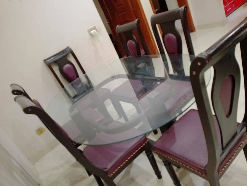 wooden glass dinning table with 6 chairs 0