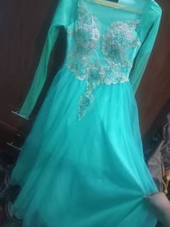 Blue color net maxi with shalwar and dupatta
