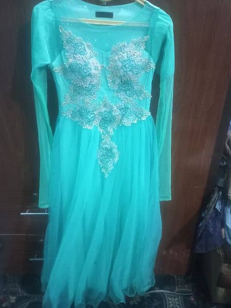 Blue color net maxi with shalwar and dupatta 1