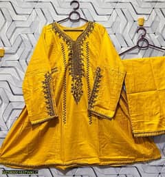 2 PCs Women Stitched linen embroidered suit