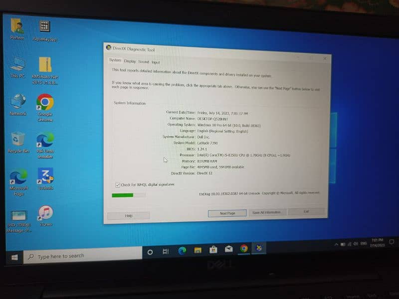 Dell Laptop 7390 Core i5 8th generation 10