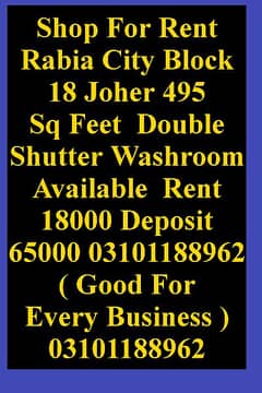 new  shops for rent with washroom Rabia city joher 03101188962