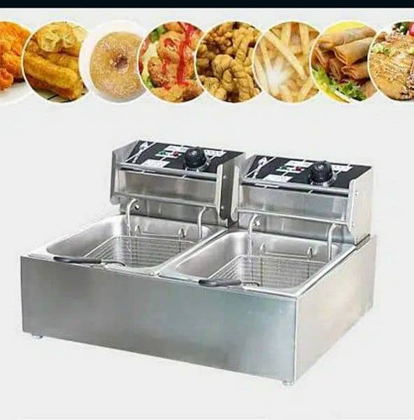 Double Electric 12L Deep Fryer Stainless Steel French Fries Machine. 2
