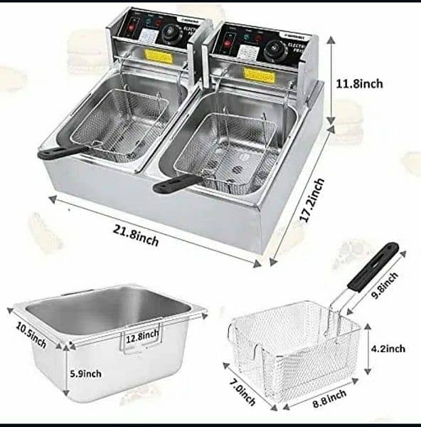 Double Electric 12L Deep Fryer Stainless Steel French Fries Machine. 5