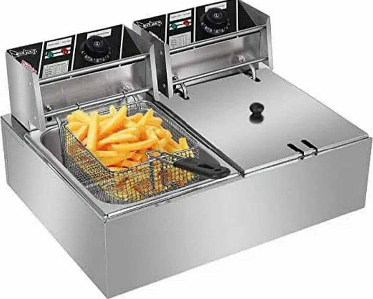 Double Electric 12L Deep Fryer Stainless Steel French Fries Machine. 6