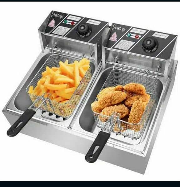 Double Electric 12L Deep Fryer Stainless Steel French Fries Machine. 4