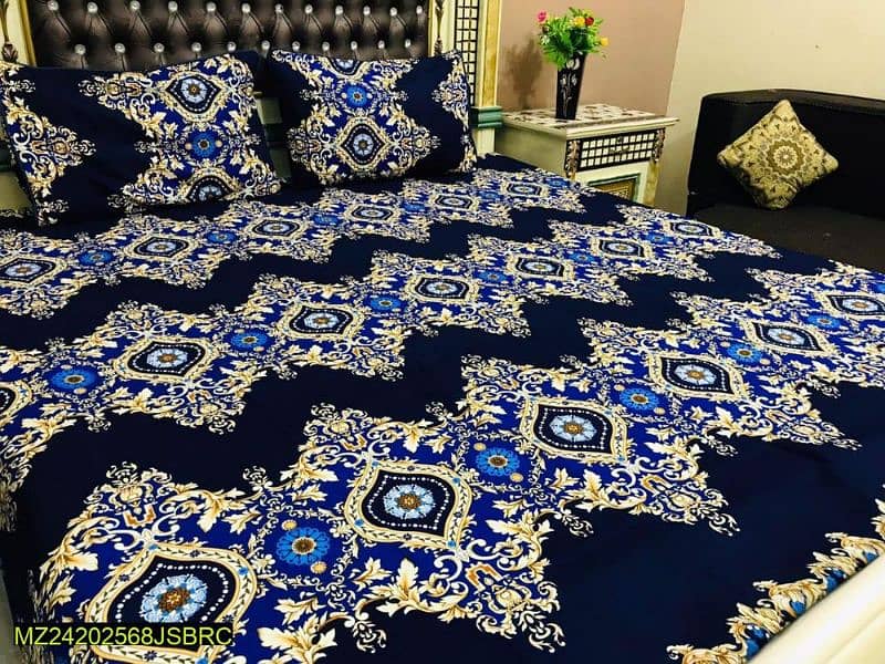 3 PCs Crystal Cotton Printed Double Bedsheet 0