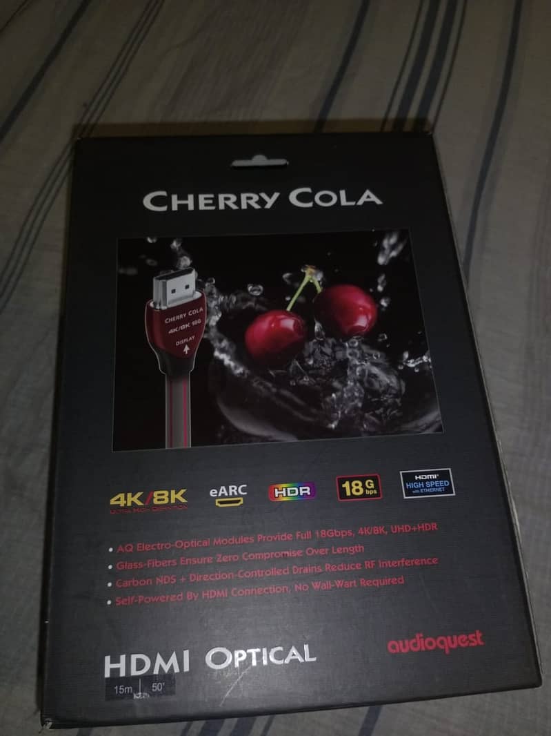 Audioquest cherry cola fiber optic HDMI cable - Klipsch, Yamaha, 4K/8k 1