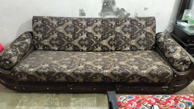 Three seaters sofa cum bed better condition made in molty foam 0