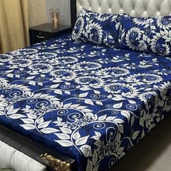 3 PCs Crystal Cotton Printed Double Bedsheet