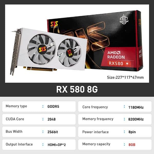 AMD Radeon RX 580 8GB GDDR5 256-Bit Gaming Graphics Card White RGB GPU 1