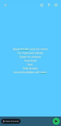 female cook needed