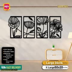 4 Frame Flowers Black Wooden Wall Decore Panel - Extra Large