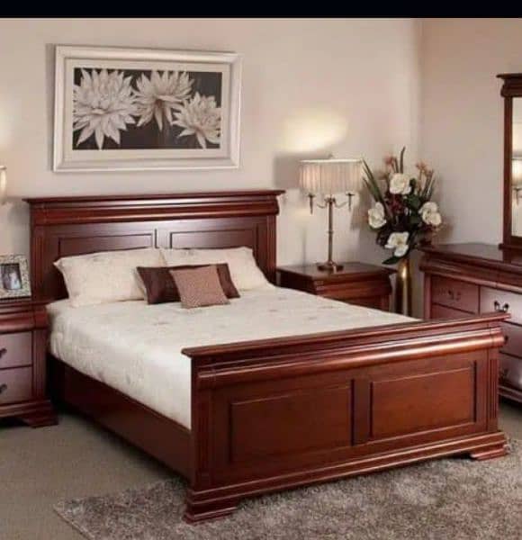 double bed set, king size bed set, sheesham wood bed set, complete set 4