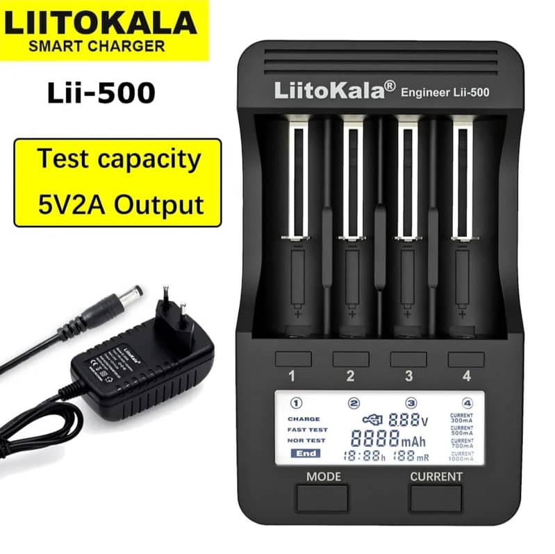 LiitoKala Lii-500 LCD 18650 Battery Charger with Adapter for Lithium 1