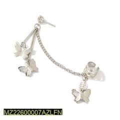 Pair of  Alloy Silver Plated Butterfly Design Earrings clip