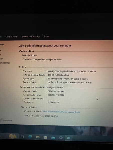 Dell i7 3rd laptop 4gb ram 6