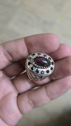 Handmade Silver ring with Black Opal and Neelam stones