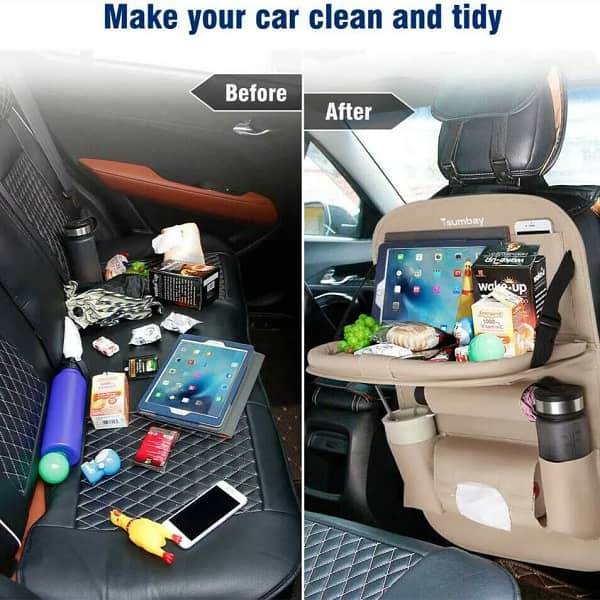 Car Seat Back Organizer with Foldable Table Tray 2