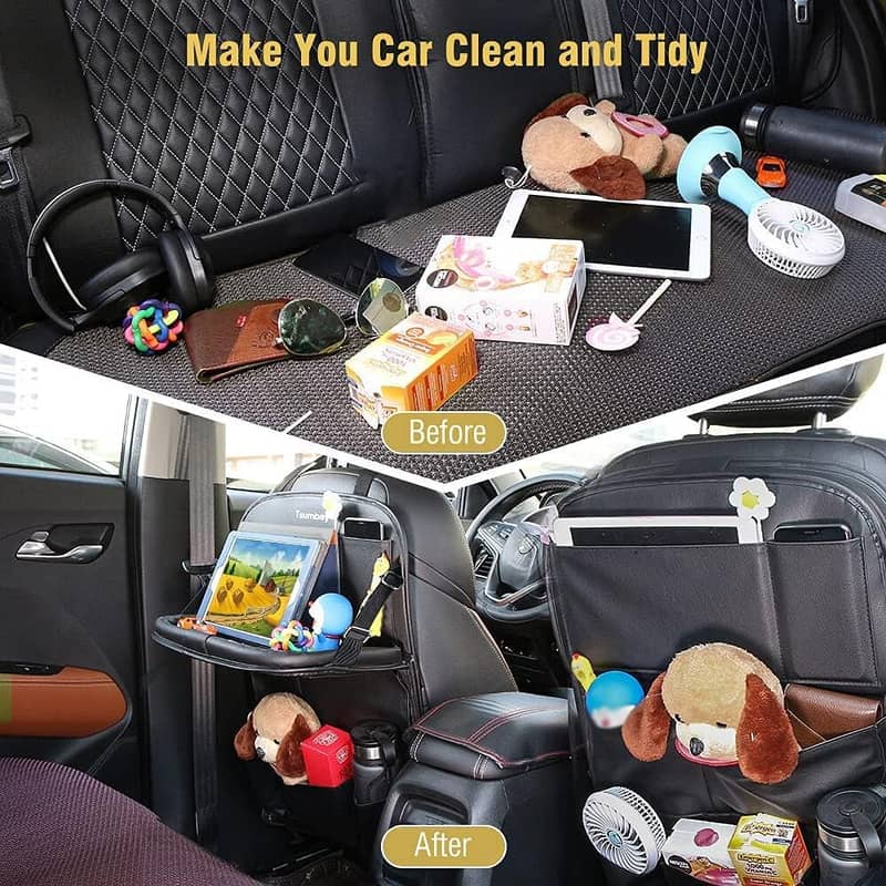 Car Seat Back Organizer with Foldable Table Tray 5