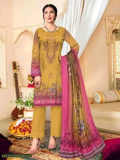 3 PC'S women's unstitched lawn embroidered suit