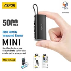 Aspor A351 (2 in 1 Iphone & Type-C) Portable Mini 5000mah Power Bank