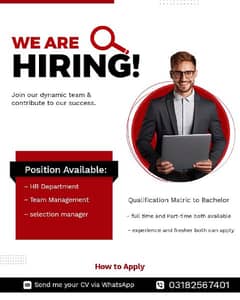 we are hiring staff male or female staff