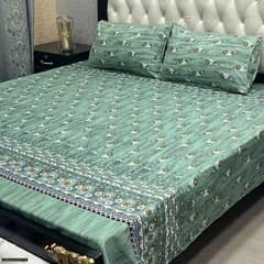 3 Pcs Crystal Cotton Printed Double Bedsheets