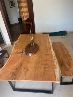 Solid Wood Live Edge Dining Table + Bench - Acacia (Black Keekar)