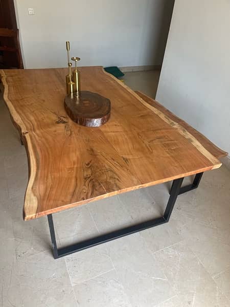 Solid Wood Live Edge Dining Table + Bench - 6 Persons (Acacia Wood) 1