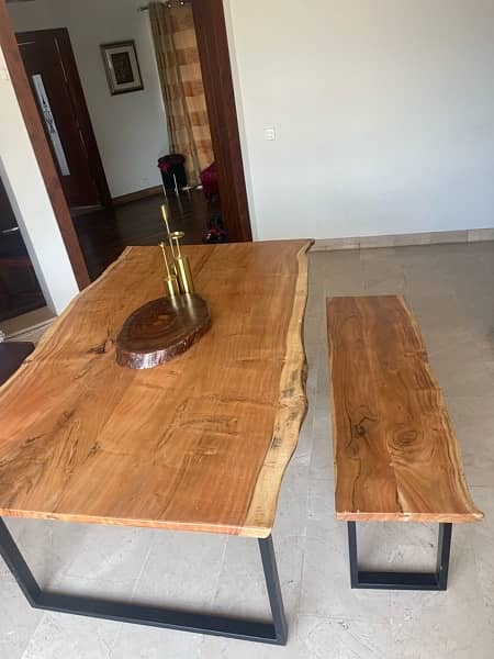 Solid Wood Live Edge Dining Table + Bench - 6 Persons (Acacia Wood) 3