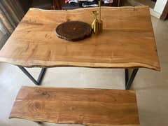 Solid Wood Live Edge Dining Table + Bench - 6 Persons (Acacia Wood)