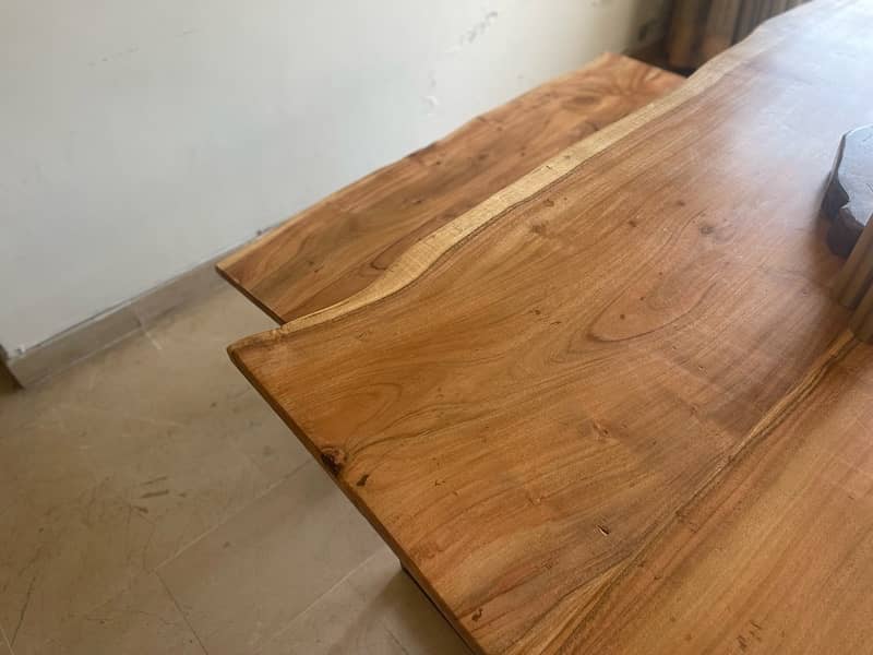Solid Wood Live Edge Dining Table + Bench - 6 Persons (Acacia Wood) 13