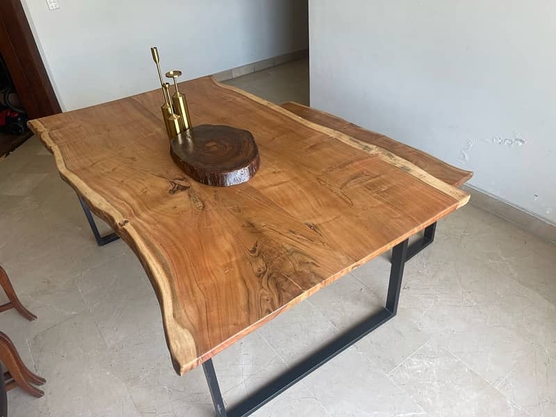 Solid Wood Live Edge Dining Table + Bench - 6 Persons (Acacia Wood) 15