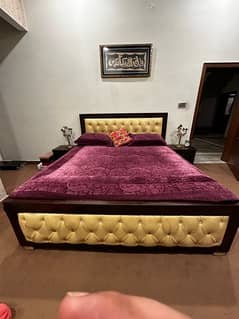 leather design Bed with site tables