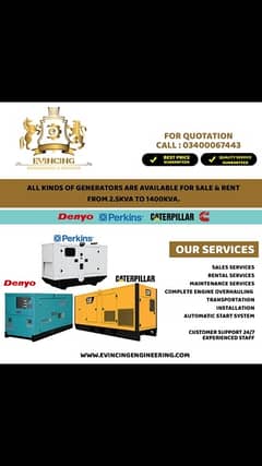 Generators Available for Rental 20kva - 500kva