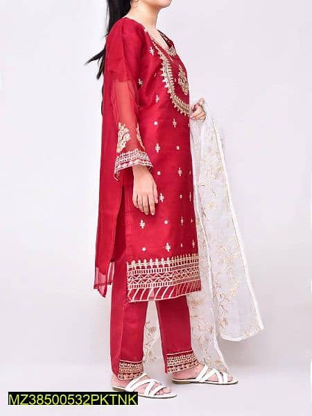 3pcs women's atitched organza Embroidered suit 2