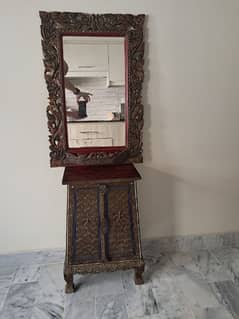 Thai wooden console and wall hanging frame mirror