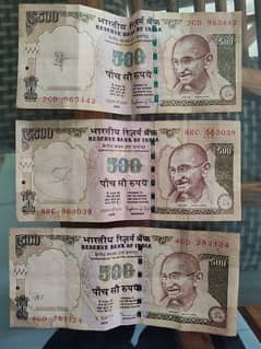 Old Currency | 500 INR | 3 Notes