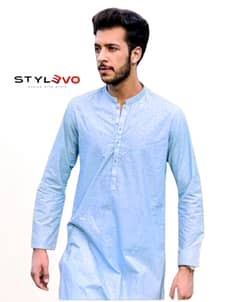 Men's Cotton kurta in blue,rust & white colours