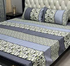 3pcs crystal cotton printed double bedsheet with pillow covers